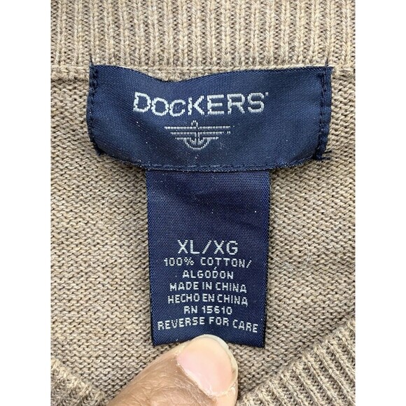 Dockers Sweater Vest Mens XL Beige Black Argyle V Neck 100% Cotton Sleeveless - Picture 2 of 13
